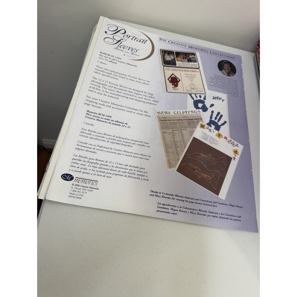 Creative Memories 12x15 Scrapbook Portrait Sleeves 5 Sheets RCM-15ps